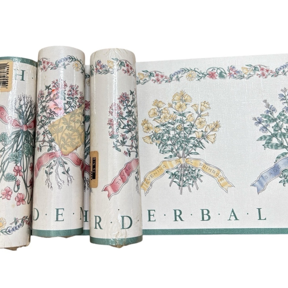 VTG Traditional English Garden Floral Herbs Wallpaper Border 5 YD X 7" 4 Rolls